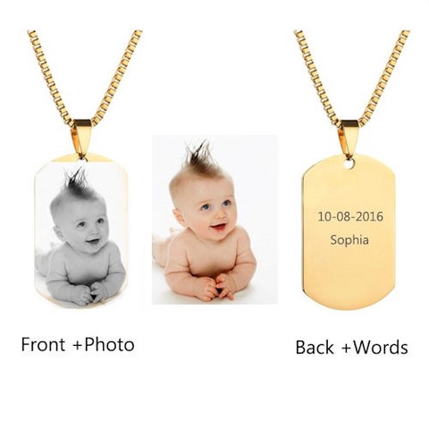 Collier et Pendentif en acier inoxydable à Personnaliser avec photo et texte